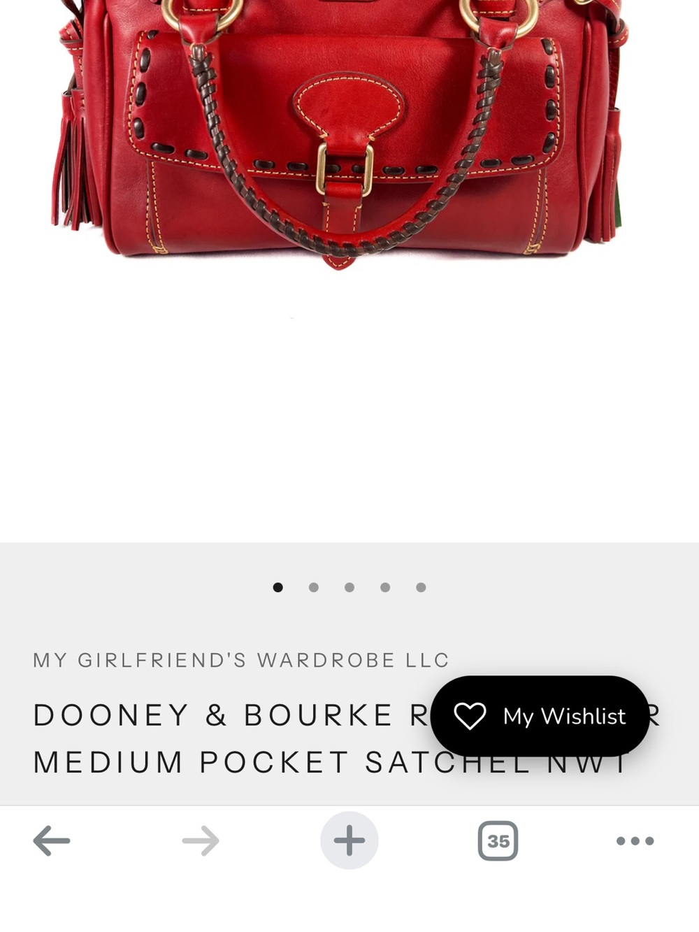 Dooney & Bourke Red Braided-Handle medium Satchel with Tassel